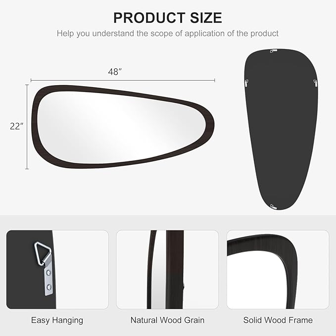 WallBeyond Asymmetrical Mirror, Irregular Wall Mirror, Wall Mirrors Decorative for Bedroom Living Room Entryway Hall, Wood Mirror for mid Century Modern Decor 48" H x 22" W, Black