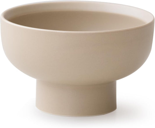 High-foot Fruit Bowl, Ceramic Pedestal Decorative Bowl, Round Bowl for Salad, H3.38" × W5.5" Small Size, 17oz, Coconut Café