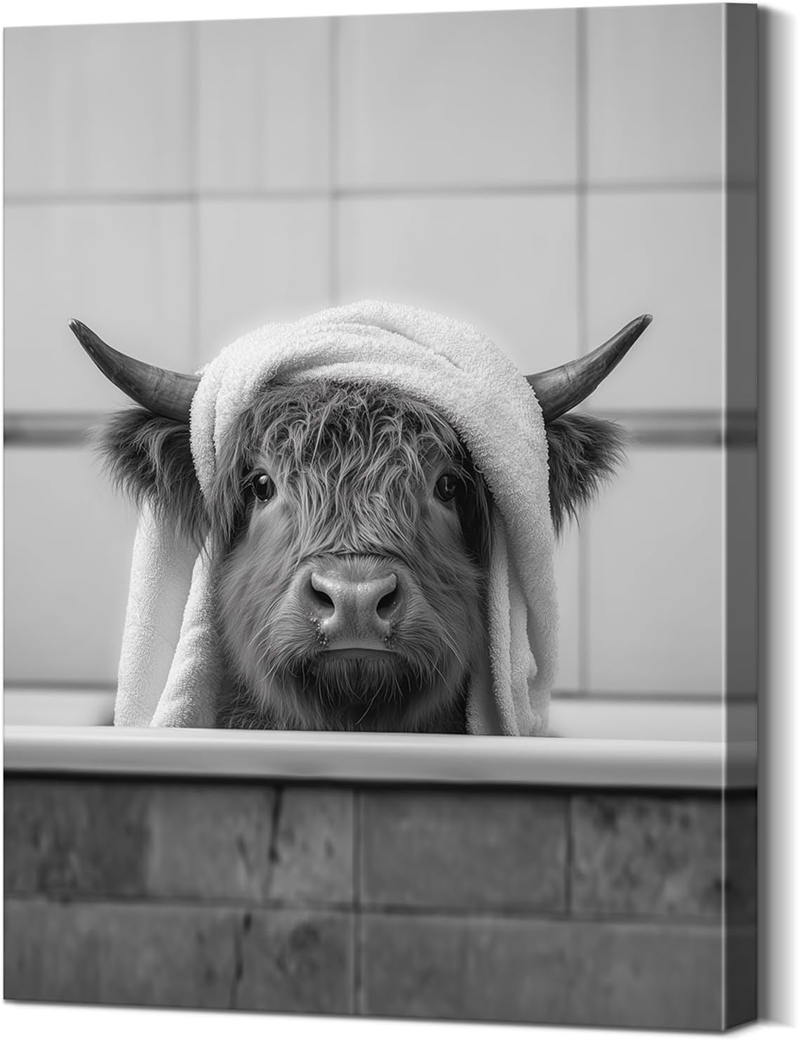 Funny Highland Cow Wall Art with Wooden Frame Ready to Hang - 12x15.7 Inch Waterproof Funny Decor Bathroom Decor, Bathroom Highland Cow Pictures Wall Art for Room