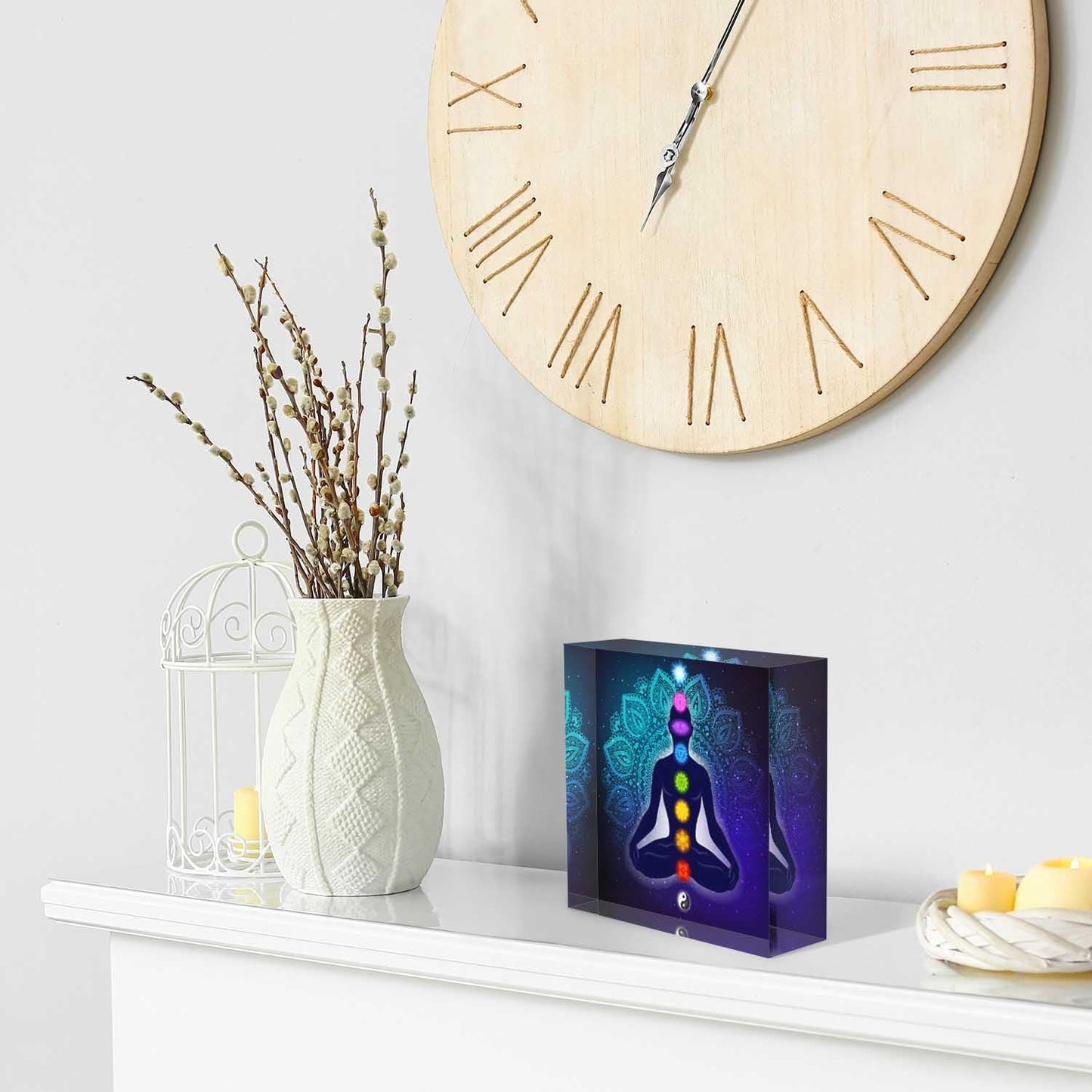 Desk Ornaments for Office Lotus, Meditation,Colorful Chakras Acrylic Counselor Presents for Women - Valentines Day Presents for Office Staff - Thank You Presents for Women Teacher