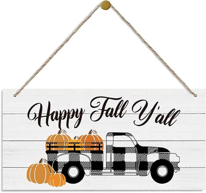 Thanksgiving Decor - Decorative Wood Hanging Plaque, Wooden Wall Art, Fall Pumpkin Truck, Harvest Hanging Wall Door Decoration, Home Farmhouse Decor, Happy Fall Y'all