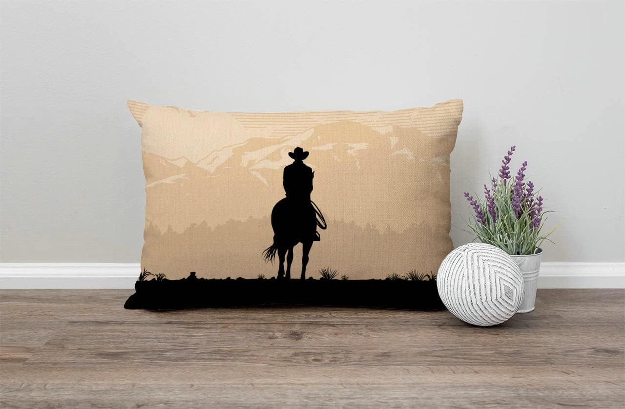 Cowboy Waist Lumbar Cotton Linen Throw Pillow case Cushion Cover for Sofa Home Decorative Oblong 12x20 Inches