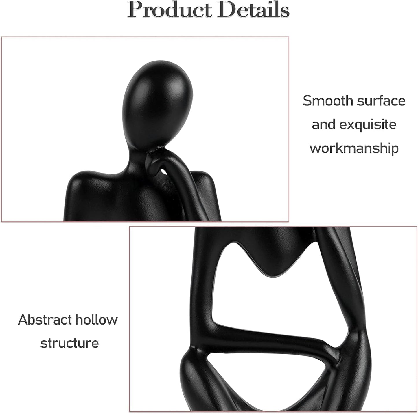 Creative Resin Thinker Minimal Abstract Art Sculpture Statue Figurines Home Office Bookshelf Desktop Decor (Black, Right, Small)