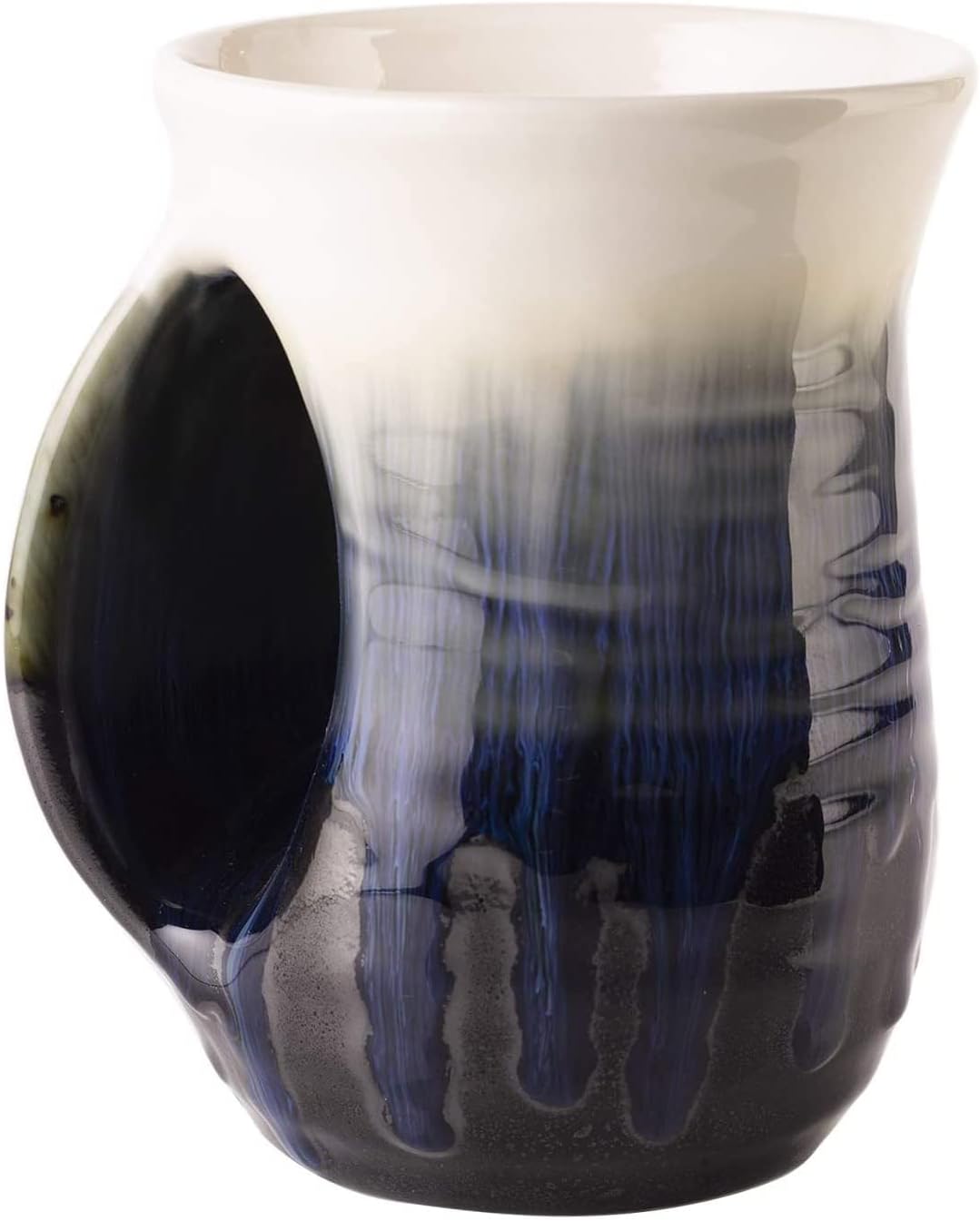 GUTE Hand Warmer Mug, Ceramic and Hand Painted - Contoured Pocket will Hold Warmth From The Heat Of Your Drink To Keep Your Fingers Warm, Comfy Handwarmer (Ocean Blue) (Left Handed)