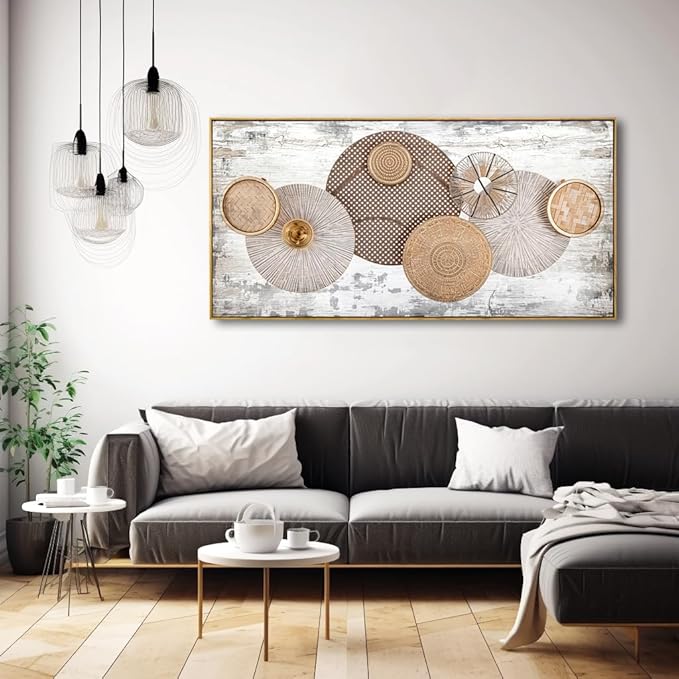 Wall Art Floral Rustic Wall Decor Yellow and White Canvas Painting Abstract Wall Art for Bedroom Living Room Dining Room Home Office Decor 24"x48" with Framed