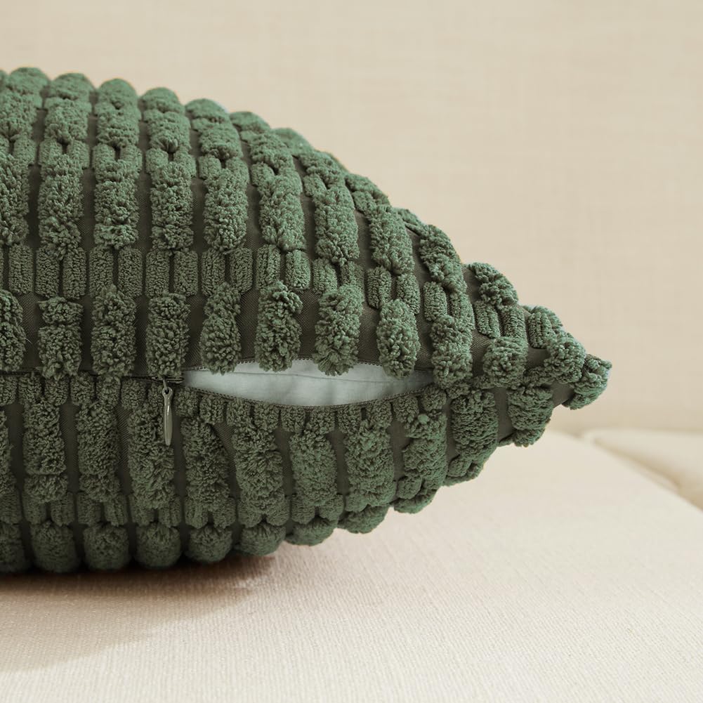 Fancy Homi 4 Packs Boho Olive Green Decorative Throw Pillow Covers 16x16 Inch for Couch Bed Sofa, Rustic Modern Farmhouse Home Decor, Soft Plush Corduroy Cute Square Cushion Case 40x40 cm