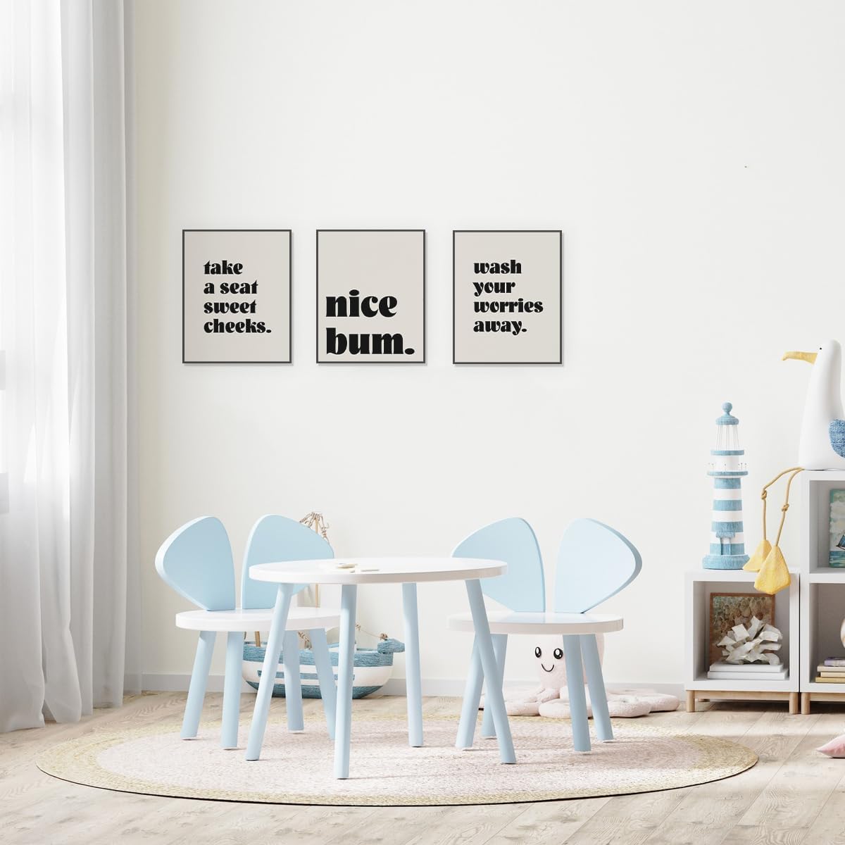 ETVISO Bathroom Wall Decor Set of 3, Minimalist Modern Restroom Wall Decor, Sweet Cheeks Sign, 8x10 (Unframed)