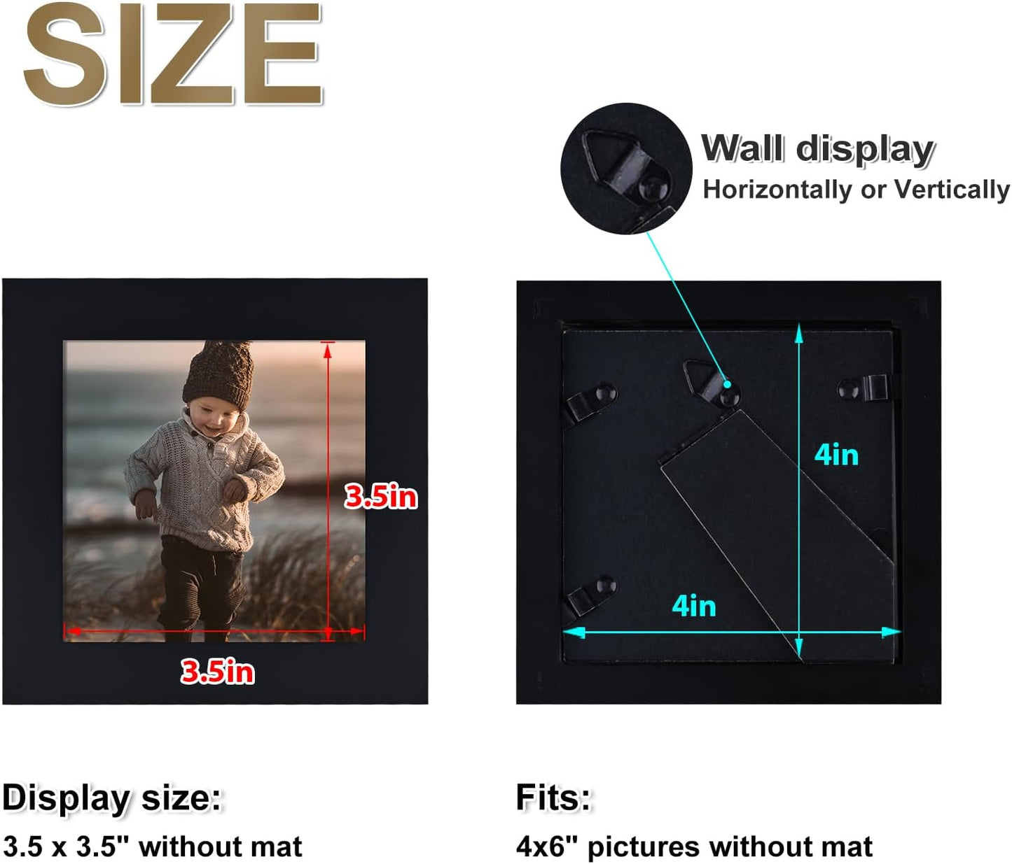 KINLINK 4x4 Picture Frame, Black Square Solid Wood Frames for Pictures 4x4 without Mat, Wall and Tabletop Display Photo Frames Black 4 Pack