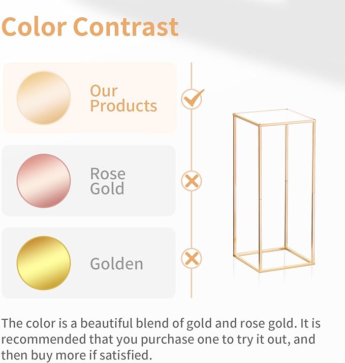 Nuptio Wedding Centerpieces Gold Vases: 2 Pcs 23⅝ inch Tall Flower Stand Metal Floor Vase Column Geometric Centerpiece Stands Rectangular Display Rack for Weddings Party Decoration