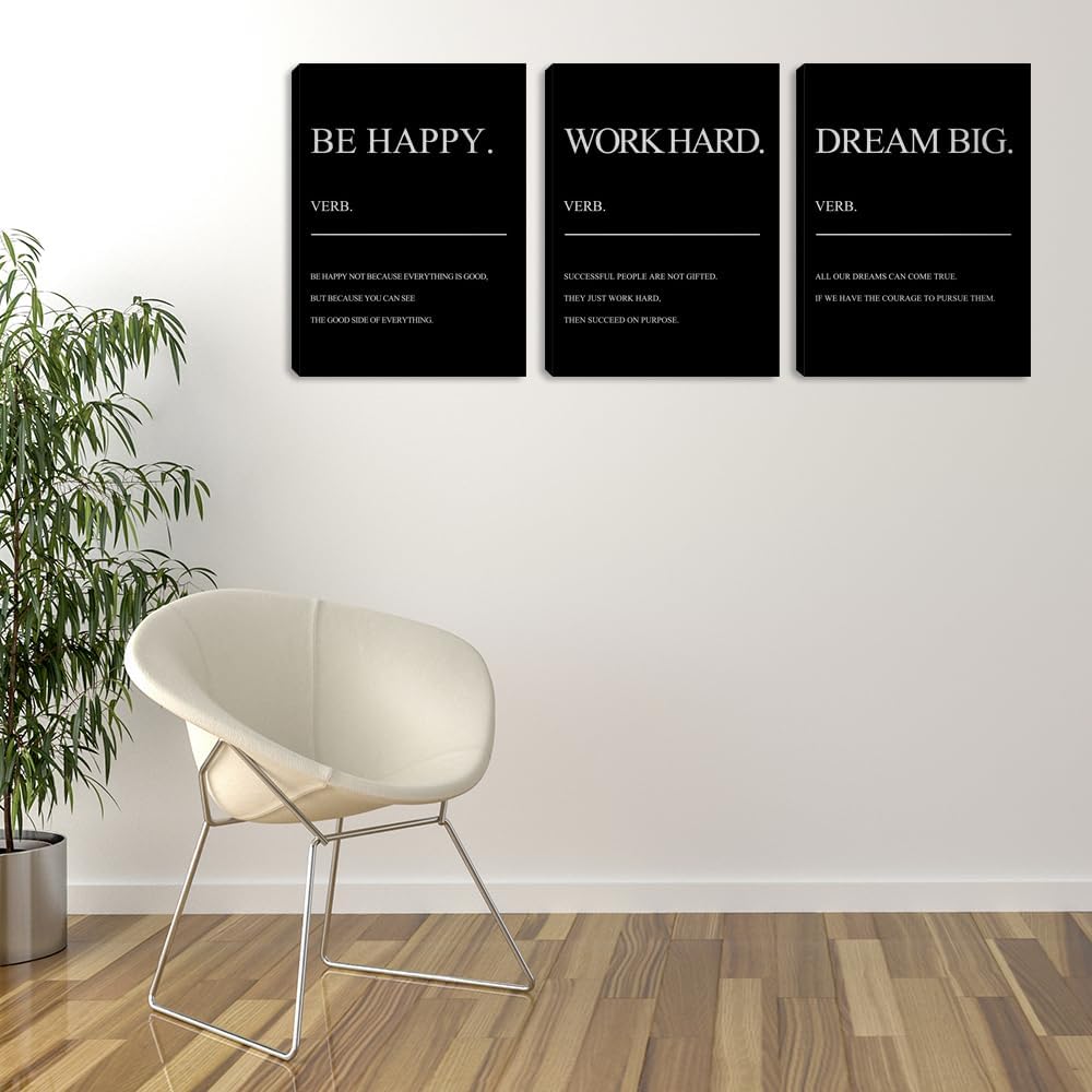Large Motivational Work Hard Canvas Poster Painting Inspiring Wall Art Poster Black Wall Decor Framed Artwork Inspirational Black Wall Decor Wall Poster for Home Office Living Room (72"Wx36"H)
