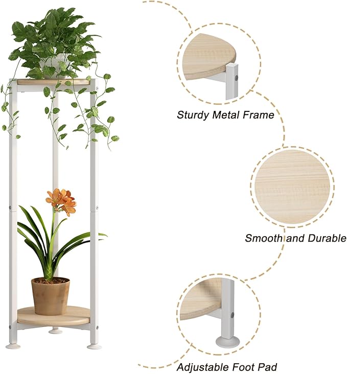 Plant Stand Indoor Corner Tall 2 Tier Metal Modern Flower Storage Plant Shelf Holder for Living Room Balcony Garden,White (2 Tier-White Round)