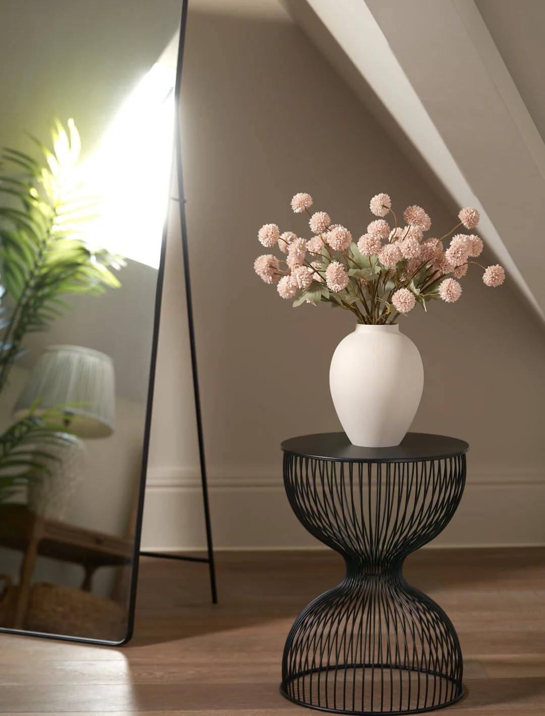 Laelfe Fall Flowers Artificial Pompon Mum, 5Pcs Fake Kiku Flowers Silk Small Mini Chrysanthemum Ball Faux Mum Decor for Autumn Filler DIY Bouquet Centerpieces Arrangements Shower(Beige)