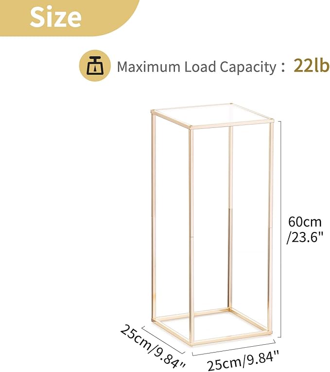 Nuptio Wedding Centerpieces Gold Vases: 2 Pcs 23⅝ inch Tall Flower Stand Metal Floor Vase Column Geometric Centerpiece Stands Rectangular Display Rack for Weddings Party Decoration