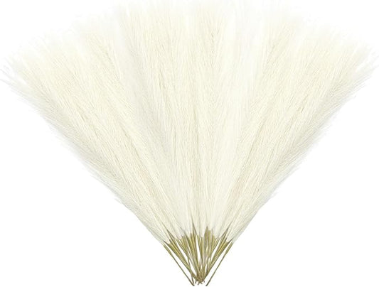 30 Pcs Ivory Faux Pampas Grass, 17 Inches Artificial Pampas Grass Bulk, Short Fluffy Faux Pompas for Vase Filler, Home Boho, Wedding Anniversaries, Baby Shower Decoration