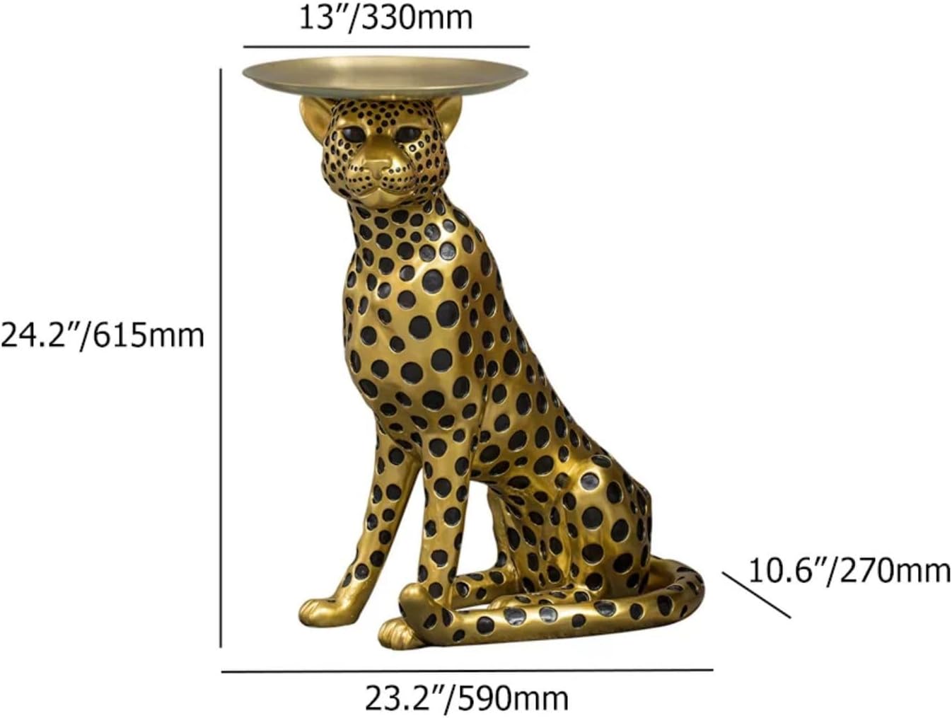 LOVEDIMA 24.2" Resin Panther Statue Luxury Gold Leopard Floor Figurine Accent Side Statue with Tray Top for Small Space Living Room Bedroom