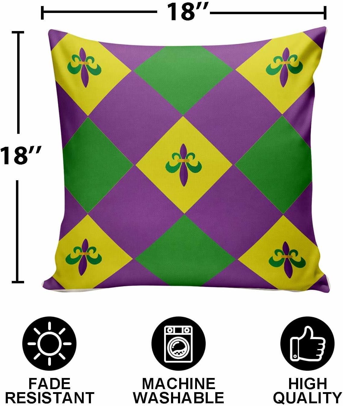 Mardi Gras Fleur de Lis Throw Pillow Cover,Happy Mardi Gras Pillow Covers Farmhouse Decorative Cushion Case Sofa Pillow Case 18x18 Inch