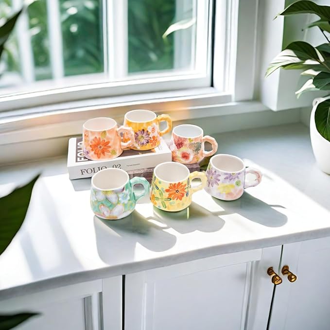 13oz ceramic mug, enlarged and thickened breakfast cup, suitable for spring, summer, autumn and winter, hand-painted cup, a personalized gift for girlfriend.