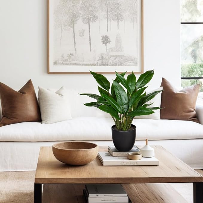 Fake Plants 17'' Faux Plants Artificial Potted Plants Indoor Realistic Fake Cast Iron Plant Artificial Plants with Pot for Home Office Farmhouse Kitchen Bathroom Table Shelf Decor