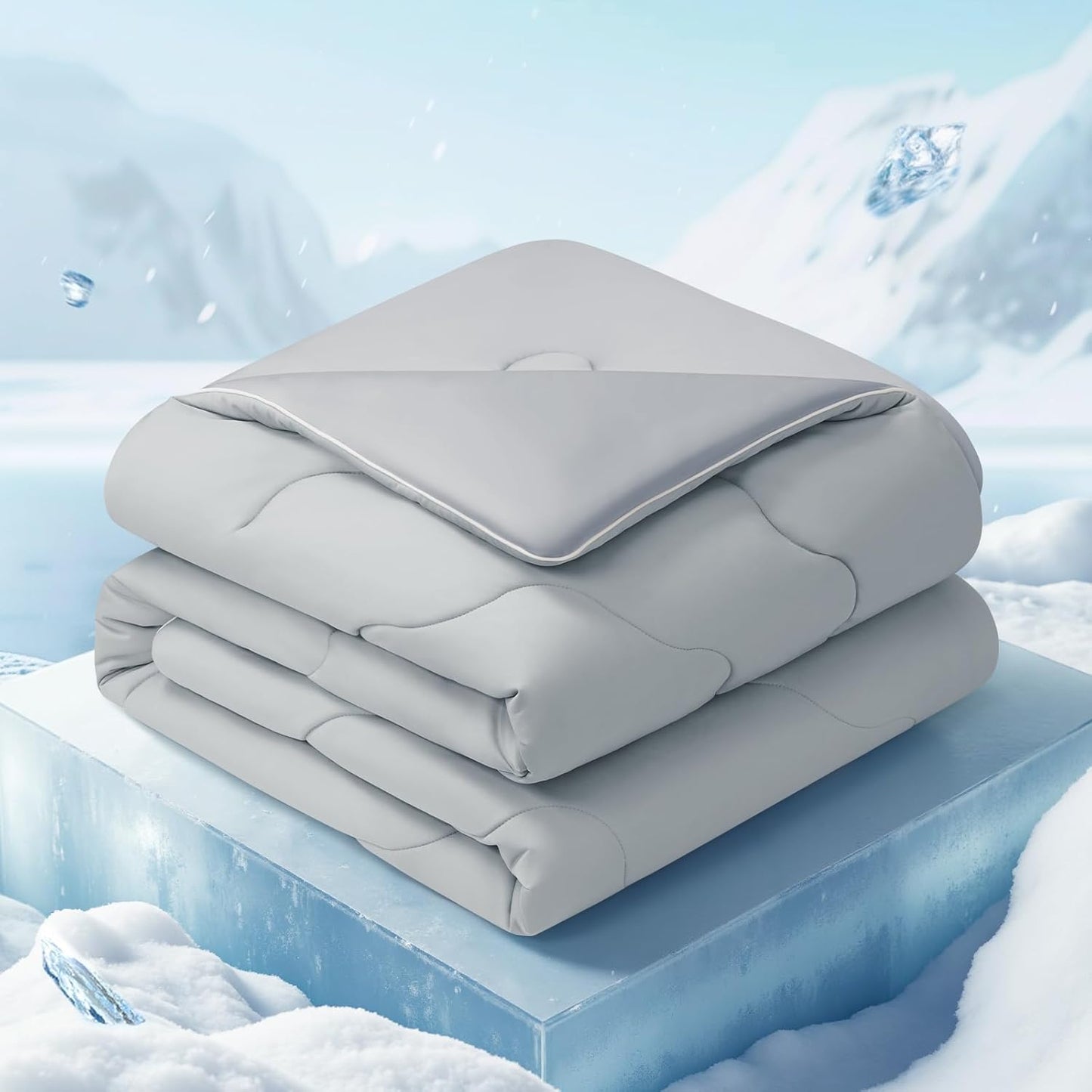 EASELAND All Season Cooling Comforter Twin, Cold Touch Fabric Absorbs Body Heat, 300GSM Super Soft, Cooling Blanket for Night Sweats Hot Sleeper (Gray-All Season, Twin(68"X90"))