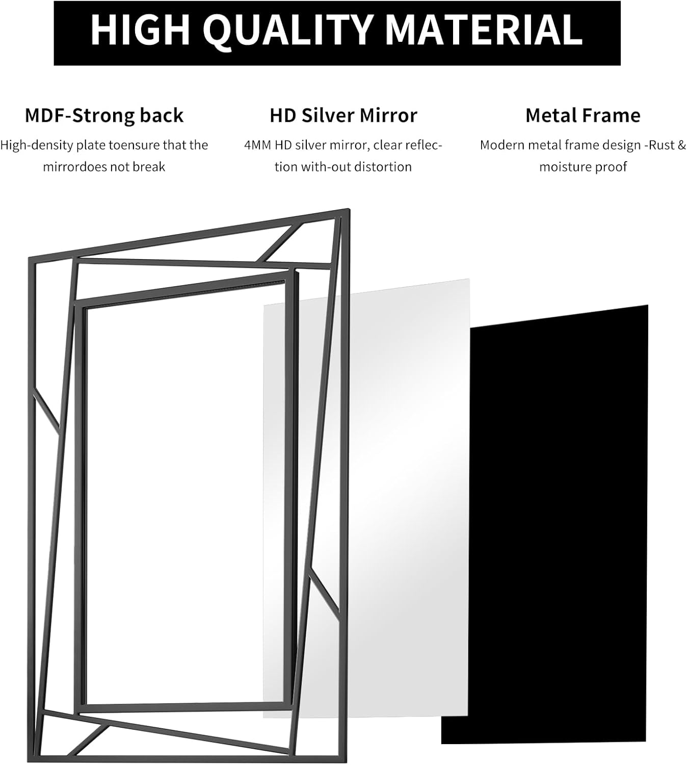 Black Mirror 48'' x 24'' Vanity Mirrors for Wall Decor Matte Black Bathroom Mirrors, Tempered Glass, Modern Farmhouse Wall Mounted Mirror for Decorative(Horizontal/Vertical)