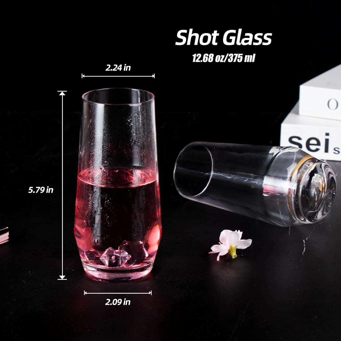 KAMMAK Drinking Glasses 12oz Crystal Water Glasses Set of 2, Tall Glass Cups, Highball Glass for Cocktail, Juice, Mojito, Iced Tea, Kitchen and Bar Glassware Gifts, Collins Glasses