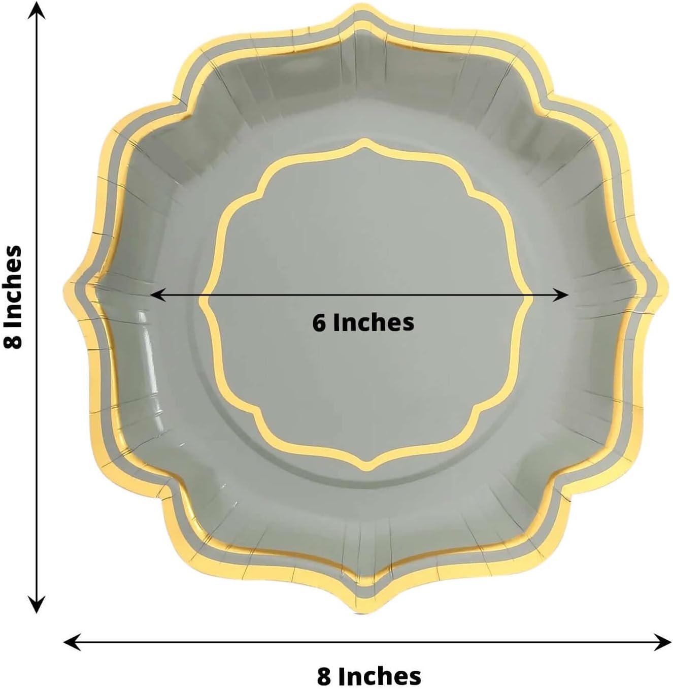 Efavormart 25 Pack Sage Green Appetizer Dessert Paper Plates With Scalloped Gold Rim, 8" Disposable Salad Plates - 300 GSM
