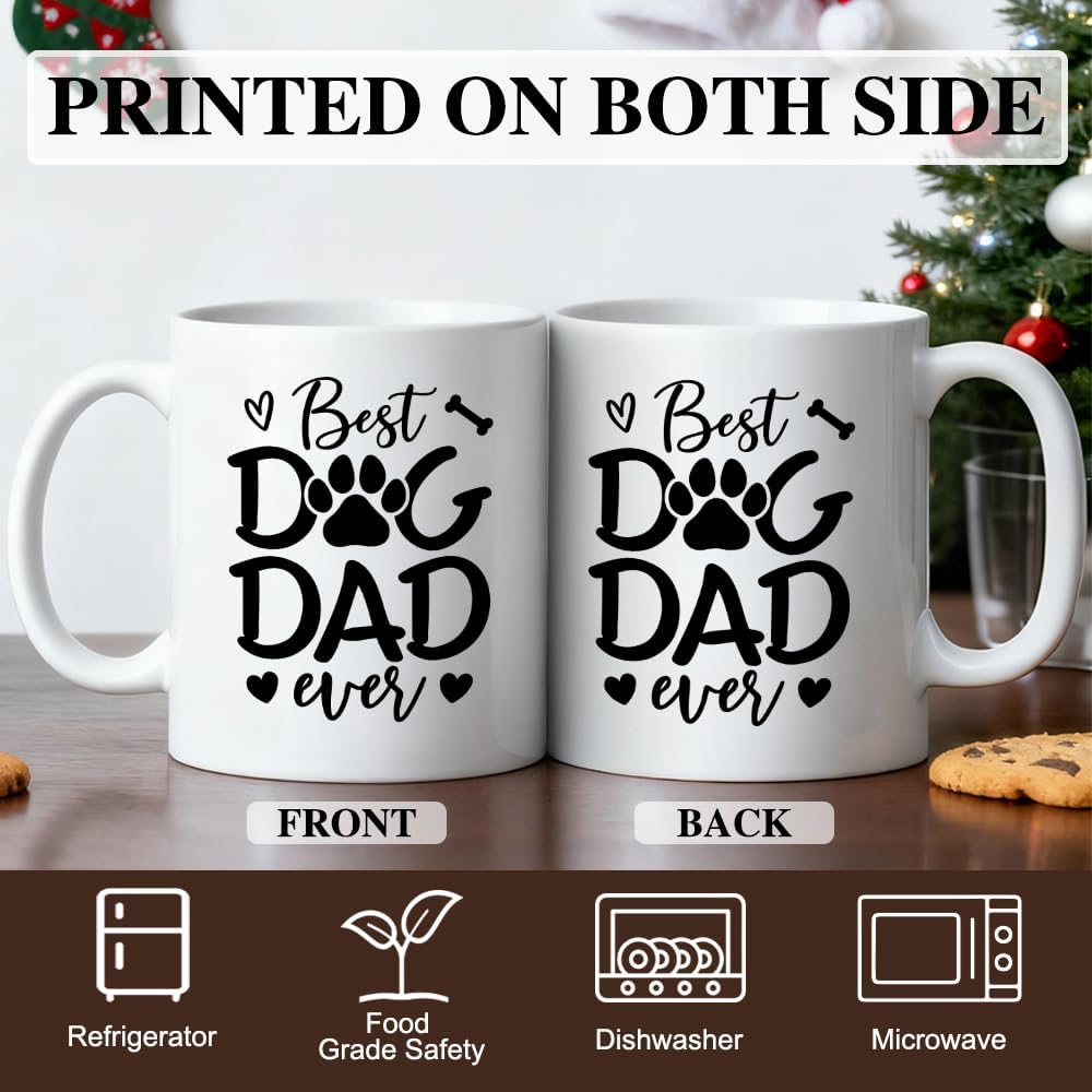 Best Dog Dad Ever Ceramic Coffee Mug for Men Dog Father, Funny 11oz Coffee Mug Gifts For Dogs Lover, Novelty Father's Day Christmas Birthday Gifts, Fur Dad Present, Dogs Father Mugs