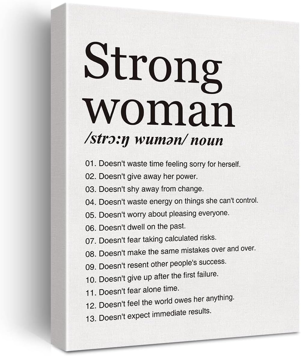 LEXSIVO Strong Woman Definition Print Canvas Wall Art Home Office Decor Modern Minimalist Feminist Painting 12x15 Canvas Poster Framed Ready to Hang Inspirational Gift