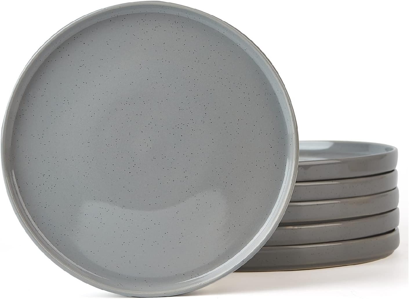 famiware Nebula 6 Pieces Salad Plates Set, 8 inch Dessert Plates, Scratch Resistant, Stoneware Dinnerware, Kitchen Modern Rustic Serving Dishes, Deep Gray