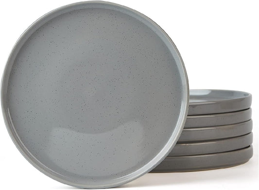 famiware Nebula 6 Pieces Salad Plates Set, 8 inch Dessert Plates, Scratch Resistant, Stoneware Dinnerware, Kitchen Modern Rustic Serving Dishes, Deep Gray