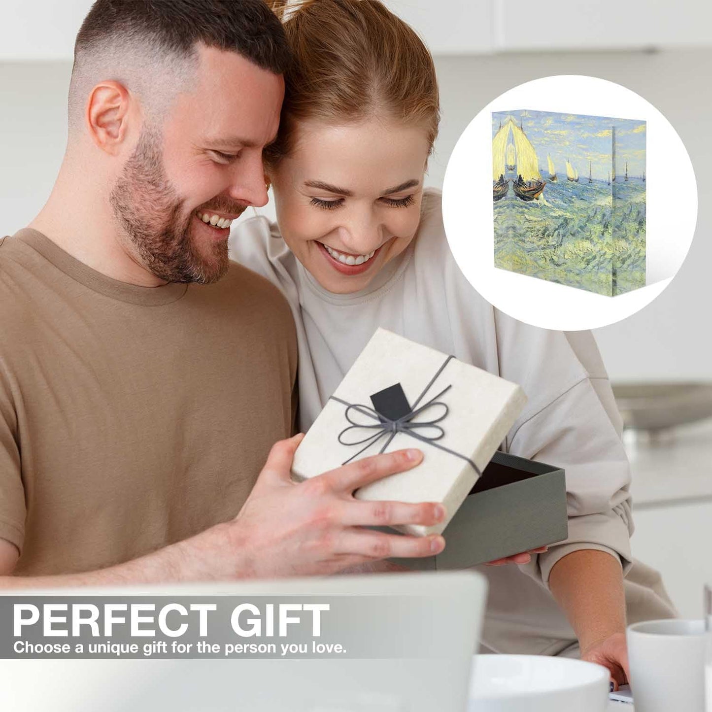 NOHSHE Clear Acrylic Decor Classical Art,Sailing Ship in The Harbor Valentine's Day Present - Housewarming Presents - Goodbye Presents for Coworkers Positive Wall Plaque 4 x 4 Inches