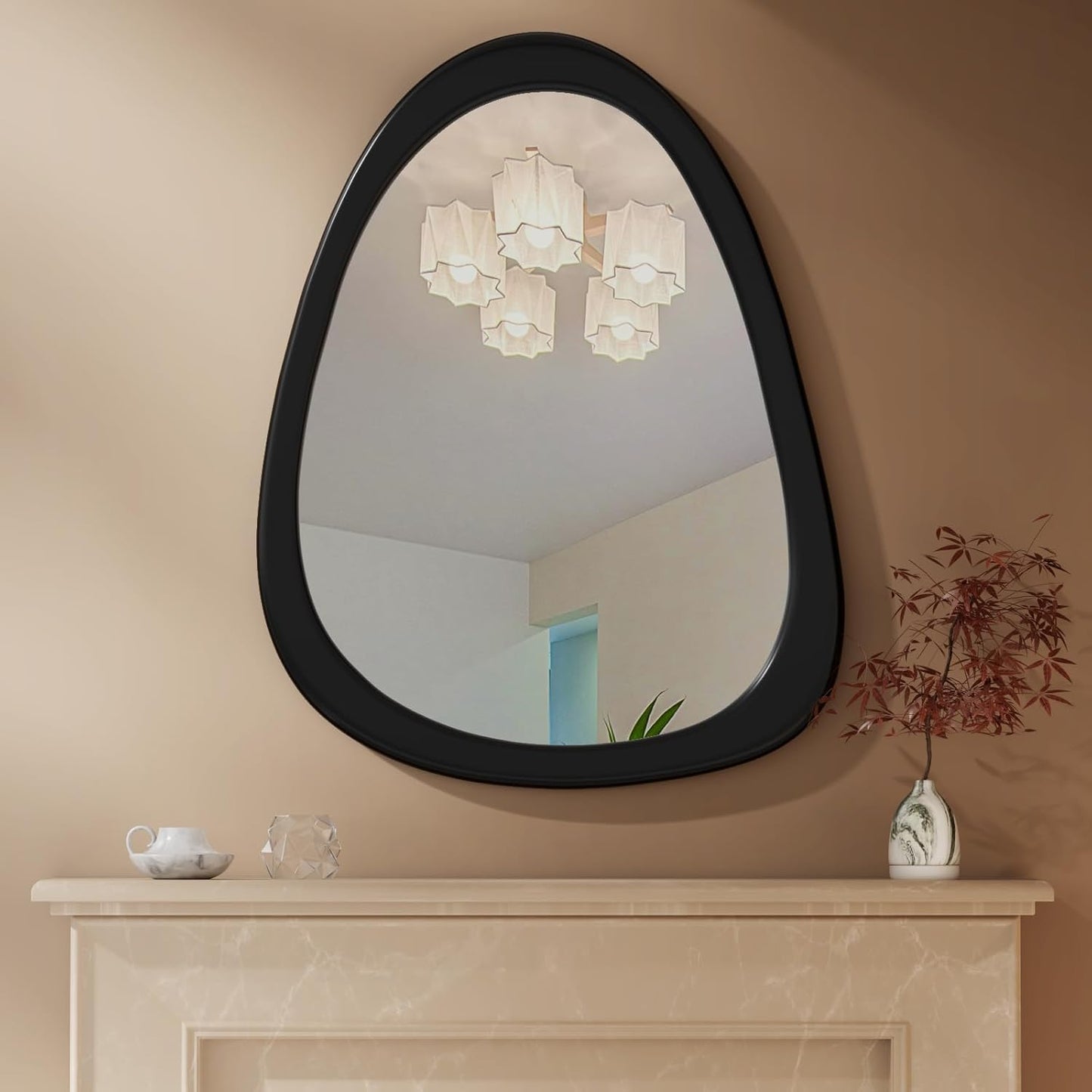 COOL2DAY Irregular Mirror,Asymmetrical Wood Wall Frame Mirror,Abstract Assymetrical Decorative Black Odd Shaped Mid Century Mirrors for Living Room Bedroom Entryway Bathroom Home Decor
