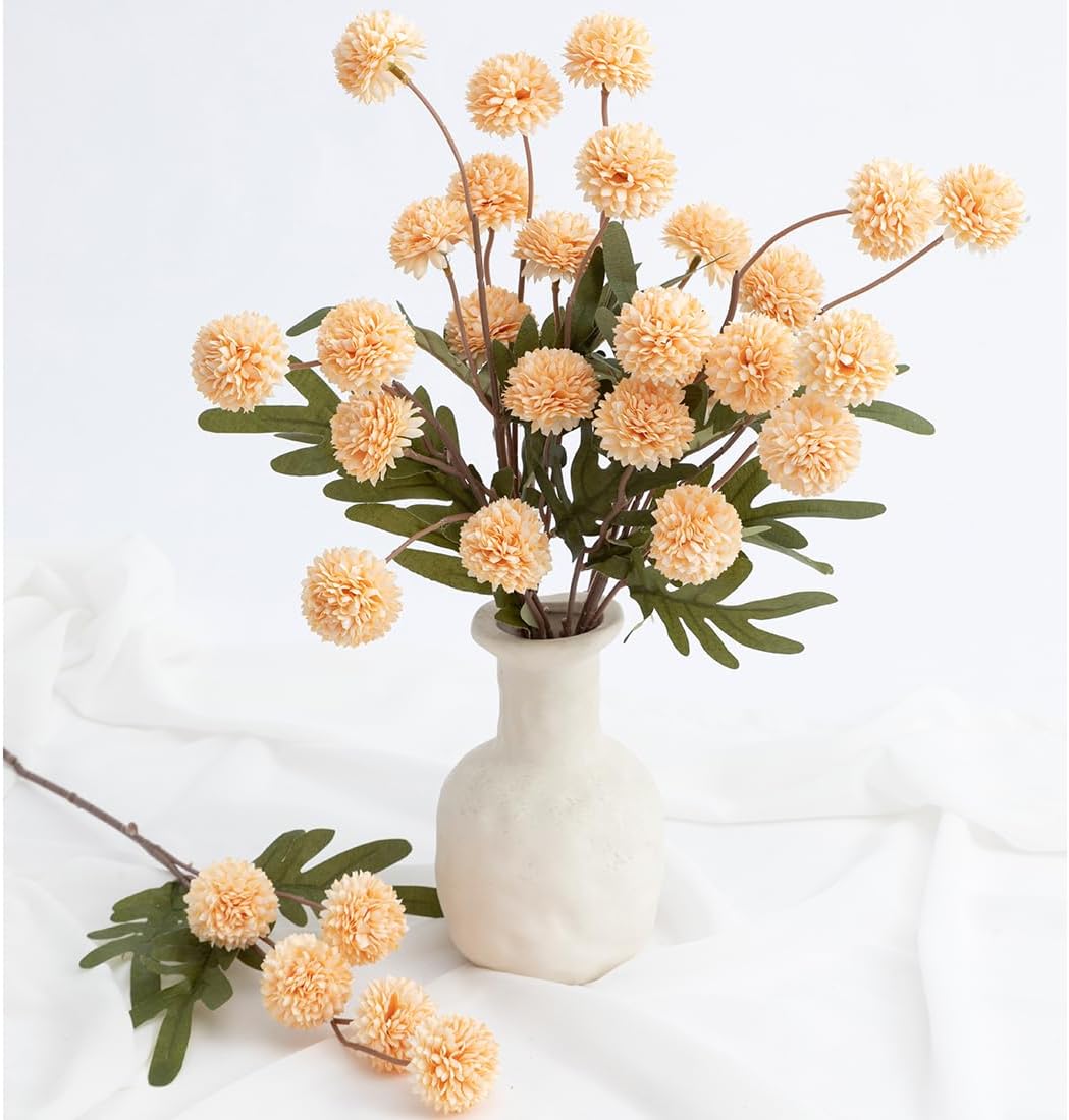 Laelfe 5pcs Dandelion Artificial Flowers Bridal Bouquet Wedding Home Party Decor (Light Yellow)
