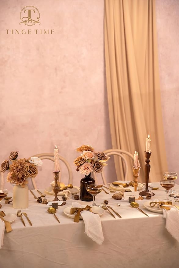 TINGE TIME Artificial Flowers, Fake Rose Silk Dahlia with Stems for DIY Bridal Wedding Bouquets Baby Shower Floral Arrangements Centerpiece Table Party Home Decorations(Dark Milk Tea)