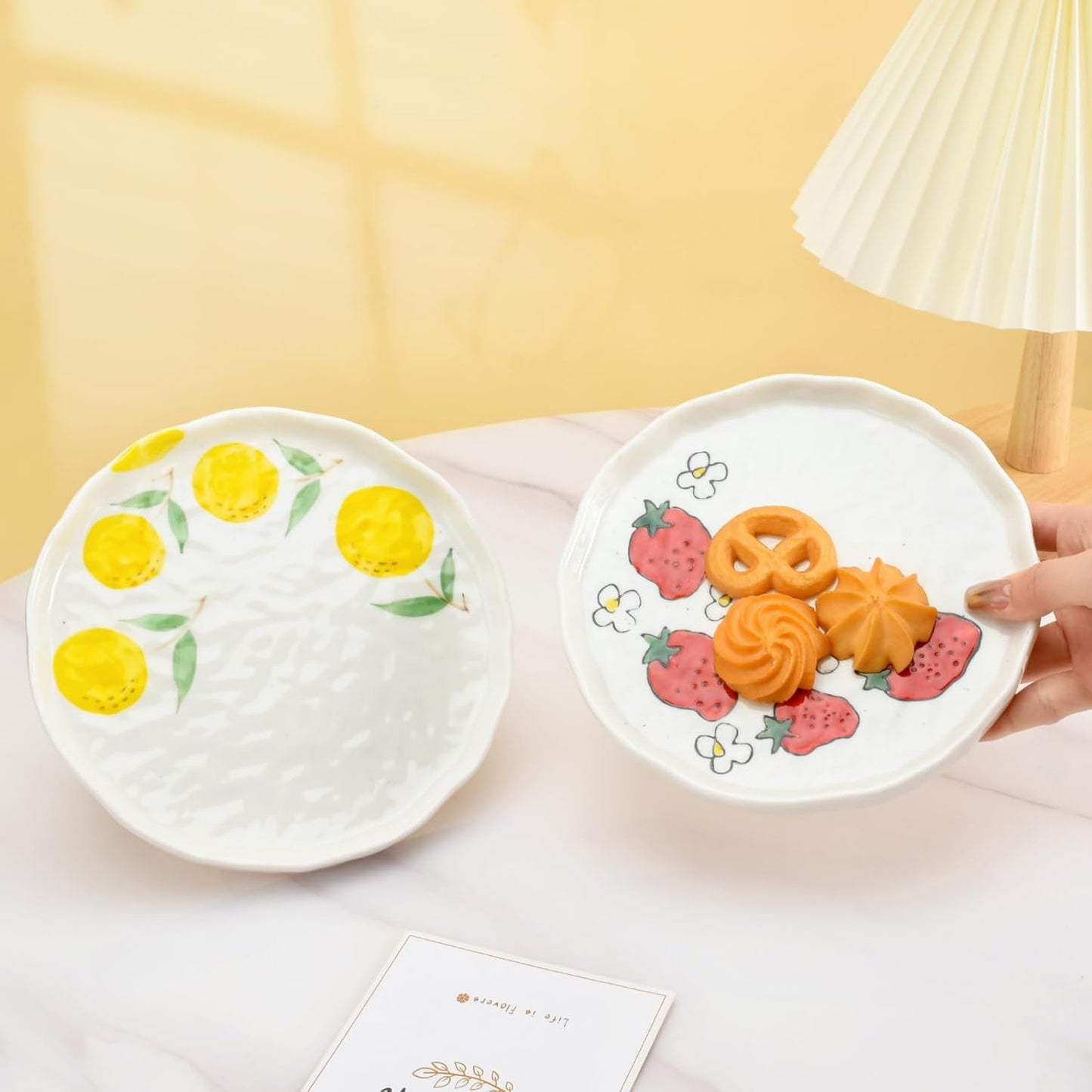 Koythin Ceramic Dinner Plate, Cute Fruits Creative Plates Design, Printed Flowers Dinnerware for Office and Home, Kitchen Plates for Dessert (Orange)