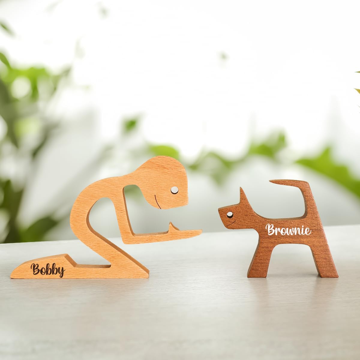 DOPTIKA Personalized Dog Statues Home Decor, Table Decor Wooden Pet Carvings Sculpture, Statue Home Decorations, Wooden Decor, Dog Memory Gifts for Pet Lovers, House Warming Gifts Ideas