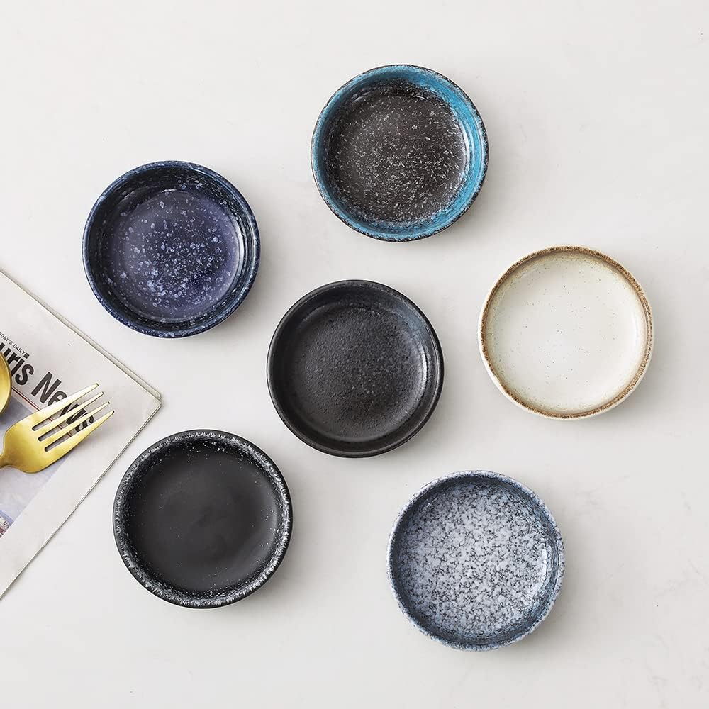 JuneCat 3.3 Inch Soy Sauce Dish Dipping Bowls 2.5oz Side Dishes Small Appetizer Pinch Bowls Set of 6