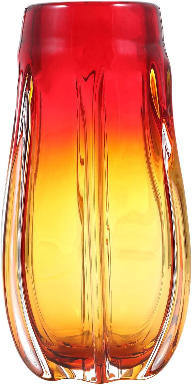 Luxury Lane Hand Blown Laine Sommerso Art Glass Vase for Home Decor 10 inch Tall Centerpiece Table Decoration