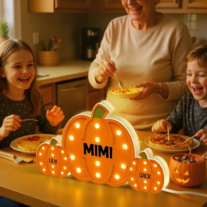3D Effect Halloween Collapsible Light Up Pumpkin Decor - Halloween Pumpkin Indoor Decor Light Up - Cozy Fall Vibe Home Decoration - Personalized Light Box (Grandma Version)