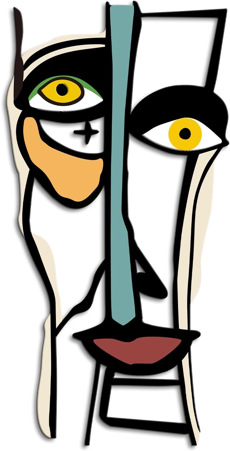 Kas Home Abstract Wall Decor, Abstract Metal Line Face Wall Art Sign Modern Home Decor for Living Room, Bedroom, Office, Housewarming Couple's Gifts (8L x 16W)