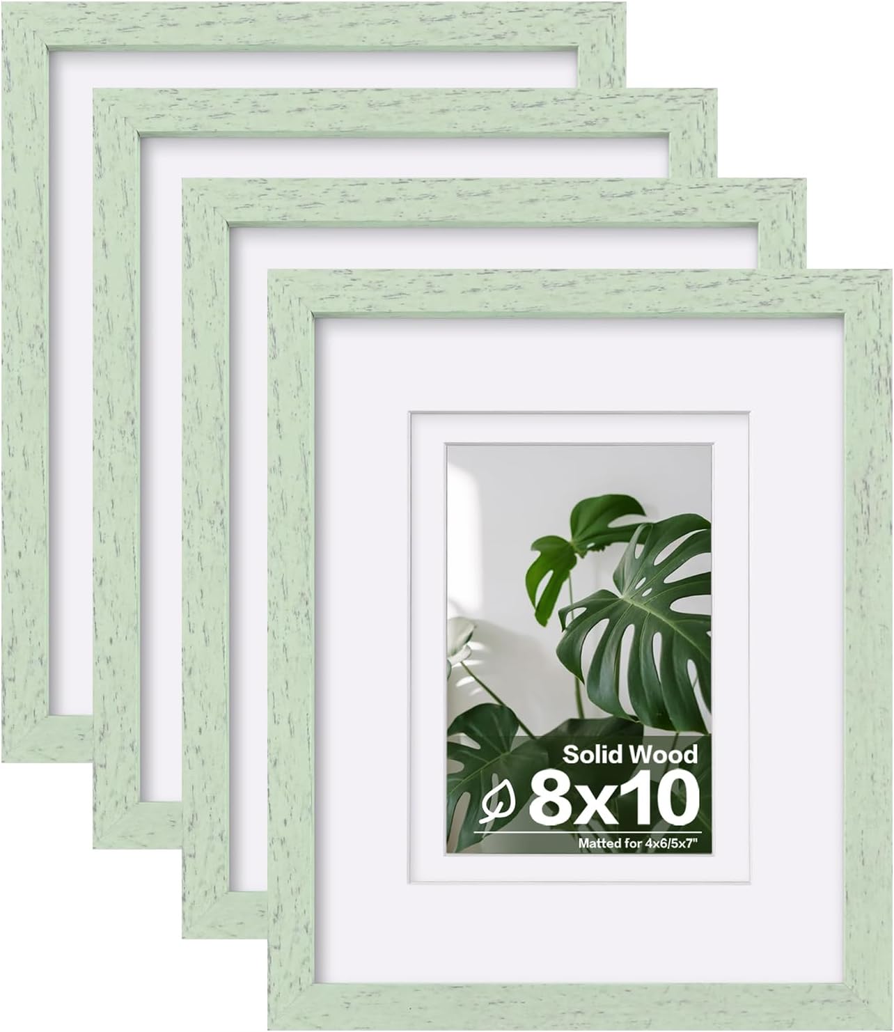 Egofine 8x10 Picture Frames Set of 4, Made of Solid Wood Covered by Plexiglass 4x6 and 5x7 with Mat or 8x10 without Mat, for Table Top Display and Wall Mounting Photo Frame Rustic Green