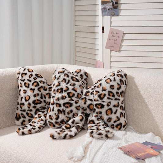 Leopard Print Bow Throw Pillows Cute Plush Pillow Stuffed Bow Backrest Cushion Home & Car Decoration