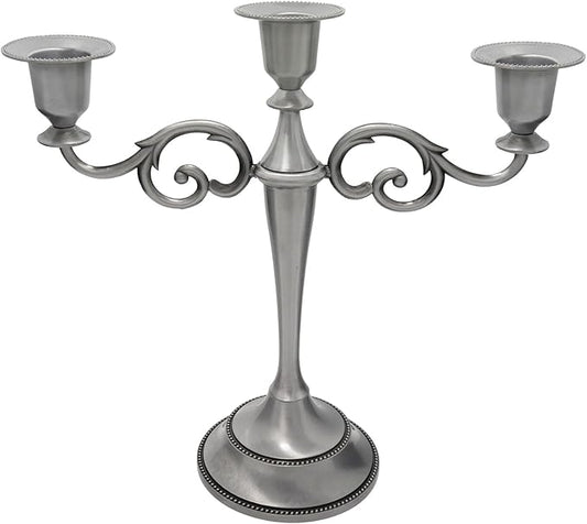 3-Candle Metal Candelabra Candlesticks Holder for Formal Events, Wedding, Church, Holiday Décor, Halloween – Taper Candle Holder Stand Centerpiece Elegant Decoration Piece for Table,Pewter