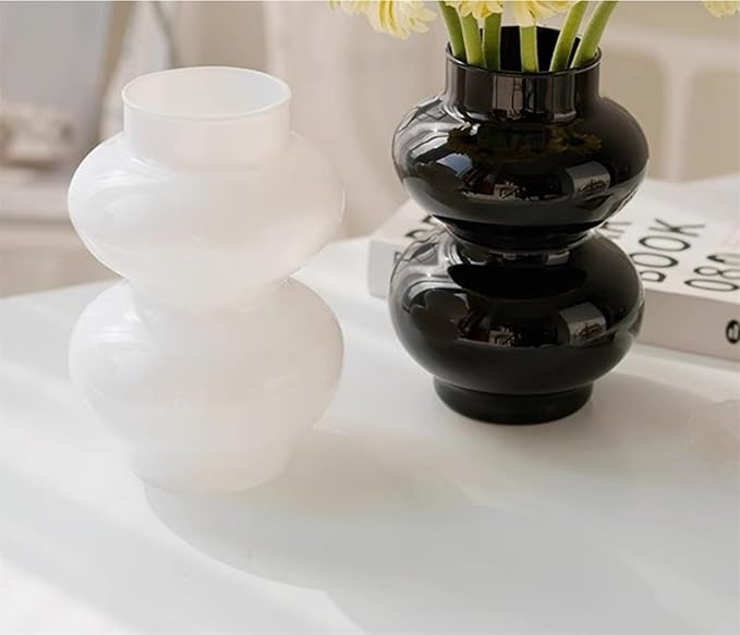 JSPYFITS Glass Hydroponic Flower Vase, Double Balls Colored Glasses Bubble Vases for Flower, 7 Inches Glass Funky Vase for Home/Office/Weddings/Party Table Décor (White)