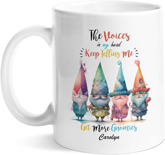 Unique Gnomes Standing Travel Cup, Novelty Gnomes White Mug, Customized Name Gnomes Design Coffee Cup, Personalized Get More Gnomes Tea Mug, Ceramic Cup, Gifts For Gnome Lovers