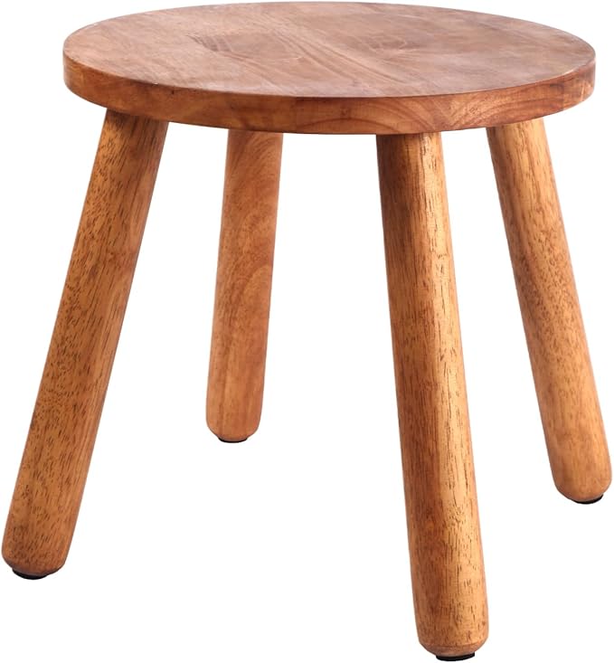 Round Solid Wooden Step Stool Garden Stool 15.8''H Plant Stool Wood Legs Detachable for Plant Stand, Kitchen, Bathroom Bedroom Livingroom (Walnut, 15.8inch)
