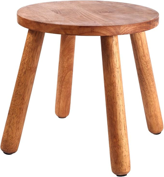 Round Solid Wooden Step Stool Garden Stool 15.8''H Plant Stool Wood Legs Detachable for Plant Stand, Kitchen, Bathroom Bedroom Livingroom (Walnut, 15.8inch)