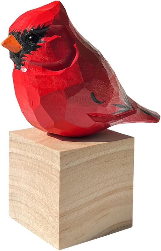 Hand Carved Bird Figurines, Hand-Painted Sculpted Wooden Birds, Wood Bird Sculptures for Home Decoration, Hand Crafted Life Like Bird Statues, Ideal Gifts for Bird Lovers (Cardinal)