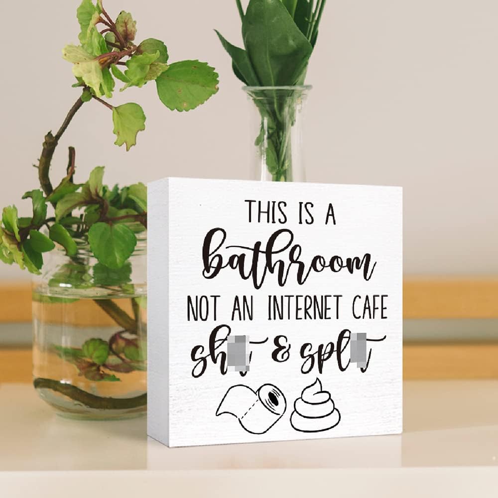 Funny Wood Sign - Not an Internet Cafe, Bathroom & Toilet Decor, Farmhouse Style