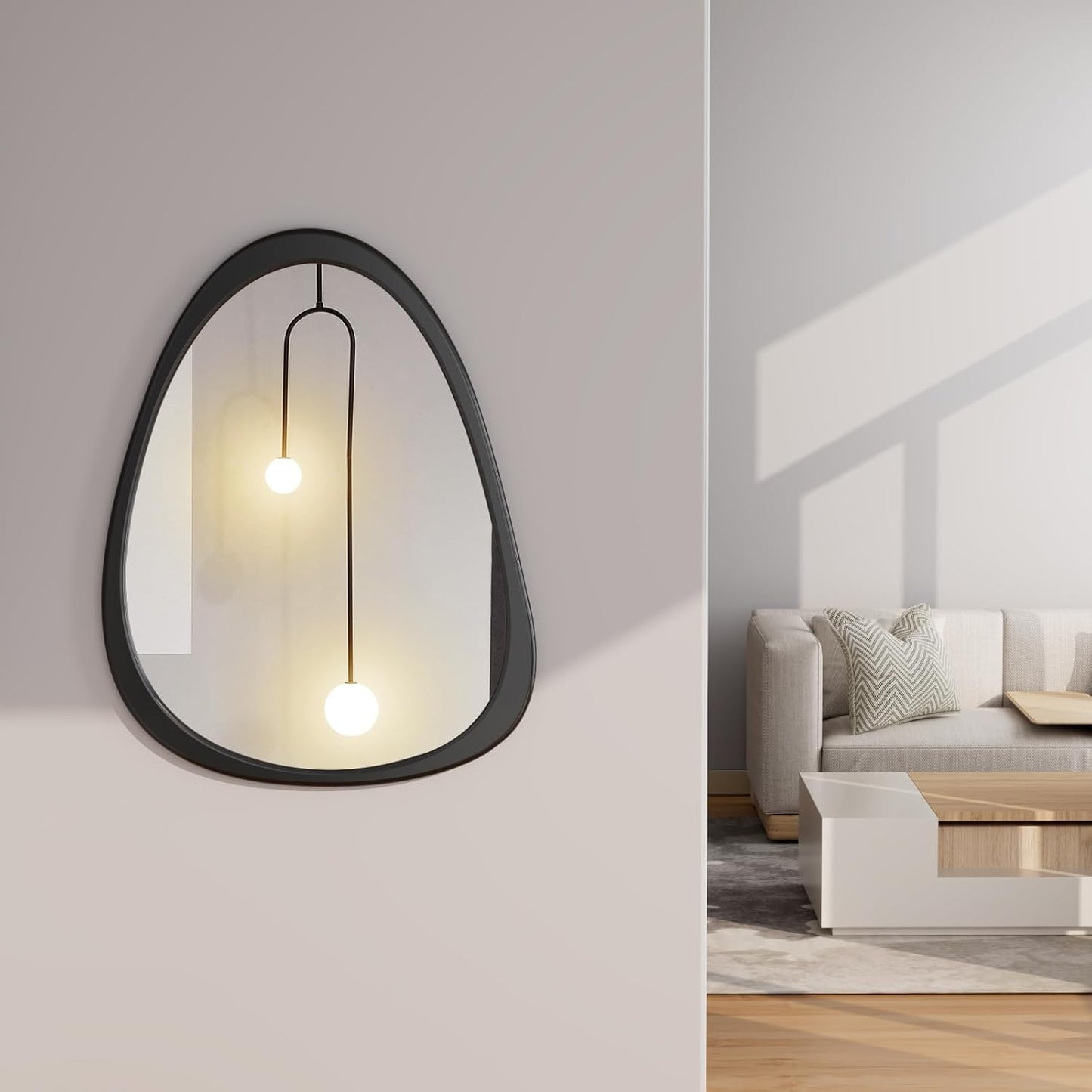 COOL2DAY Irregular Mirror,Asymmetrical Wood Wall Frame Abstract Assymetrical Decorative Mirror,Black Odd Shaped Mid Century Mirrors for Living Room Bedroom Entryway Bathroom Home Decor